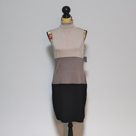INC International Concepts Sleeveless Turtleneck Colorblock Sweater Dress Pet/L - Picture 2 of 8